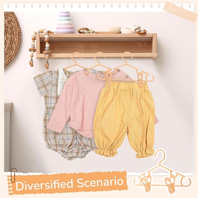 Hsei 5/10/40 Pack Baby Hangers with 10/20/80 Clips, Plastic Kids Pants Hangers for Nursery Closet Top and Bottom Clothes Hanger Set for Newborn Infant Toddler(120 Packs Total,Orange,10.6 Inch)