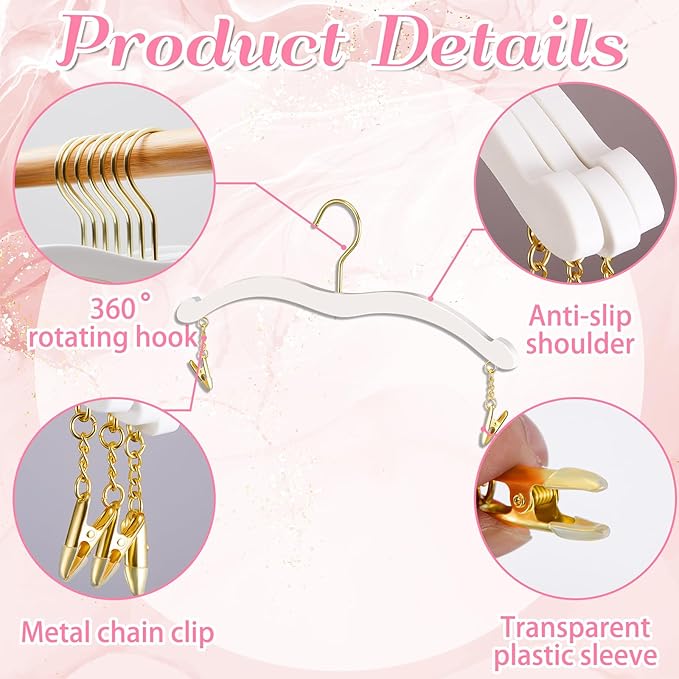 15 Pack Lingerie Hangers with Gold Metal Clips Bralettes Bikini Plastic Hangers for Bras Tank Tops Bralettes Dress Skirt Shorts Pants Women Clothing