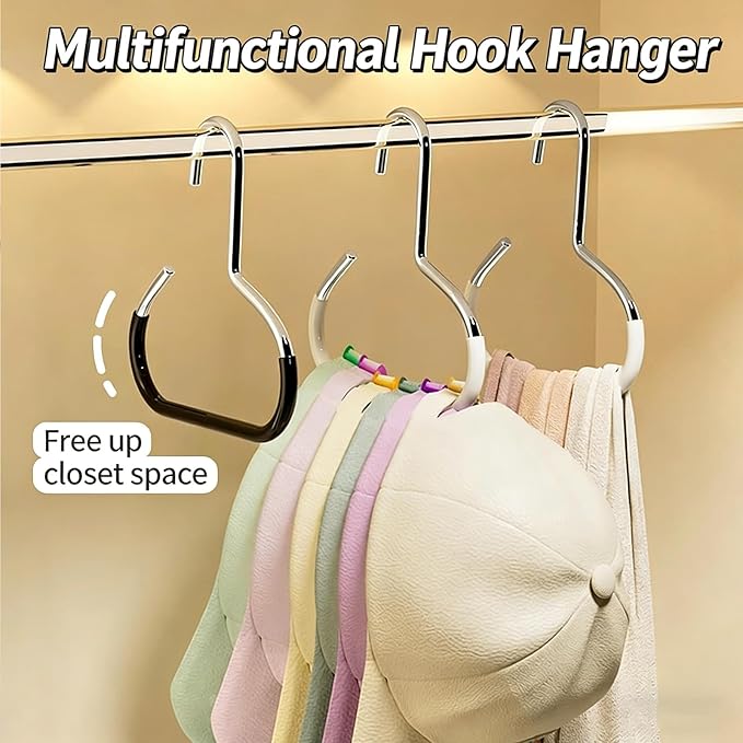 Durable Steel Hangers: Maximize Closet Space with Versatile Storage, Hat Organizer, Stainless Hat Hanger, Multifunctional Steel Hangers for Hats, Scarves, Belts, Ties, Bra, Anti-Slip (18, Black)