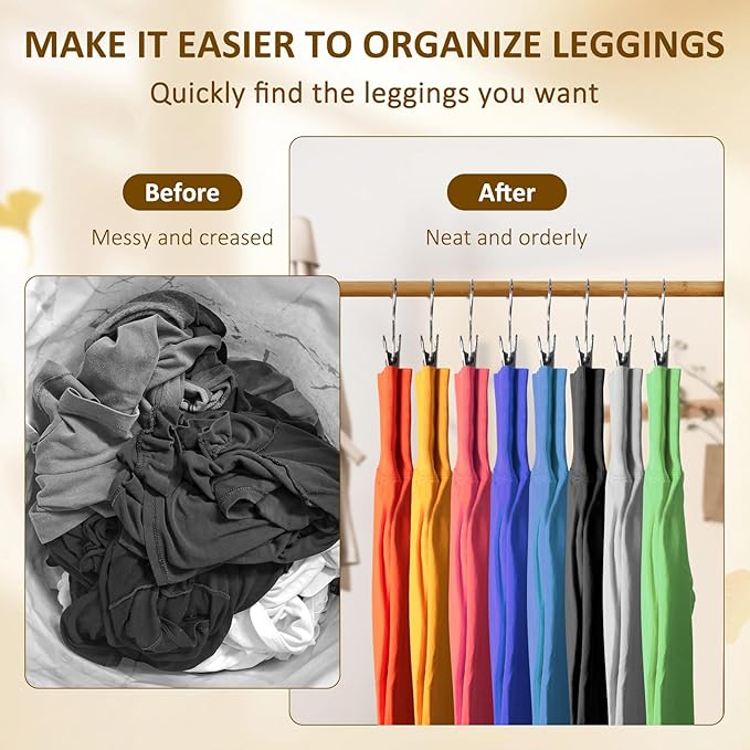 Leggings Organizer for Closet, Portable Pants Hangers for Travel, 20 PCS Hanging Clips with Non-Slip Rubber Coated, Space Saving Closet Organizers and Storage for Boot Hats Shorts Jeans