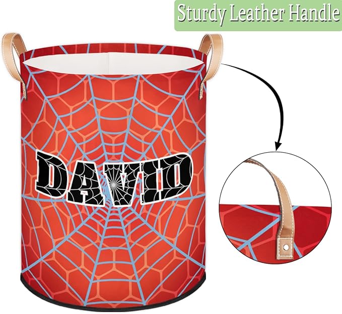 Spider Wed Personalized-Laundry-Hamper-Basket for Kids Custom Name Collapsible Storage Organizer Bin Dirty Clothes Toys Hamper for Boys Nursery in Laundry, Bedroom, Bathroom Red