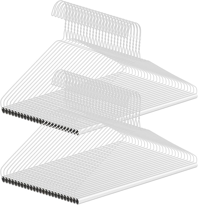 50 Pcs Dry Cleaner Hangers with Tubes - 16" Wire Hangers Bulk for Pants Caped Suit & Strut Home or Dry Cleaners (White)
