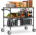 Leteuke Heavy Duty Rolling Utility Cart, 45 Inch Kitchen Carts with Wheels, NSF Commercial Grade with Handle & Shelf Liners, 1120LBS Storage Cart for Kitchen,Restaurant,Plant Display-Black