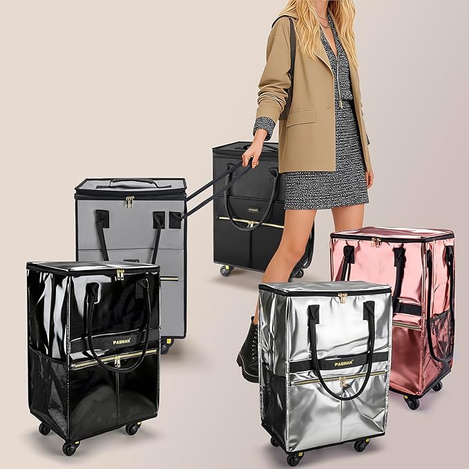Reusable Grocery Bag on 5 Wheels, Foldable Rolling Tote Bag with Handle and Zipper Cover, Heavy Duty Shopping Cart for Laundry, Market & Travel (Sliver, Large_120L)