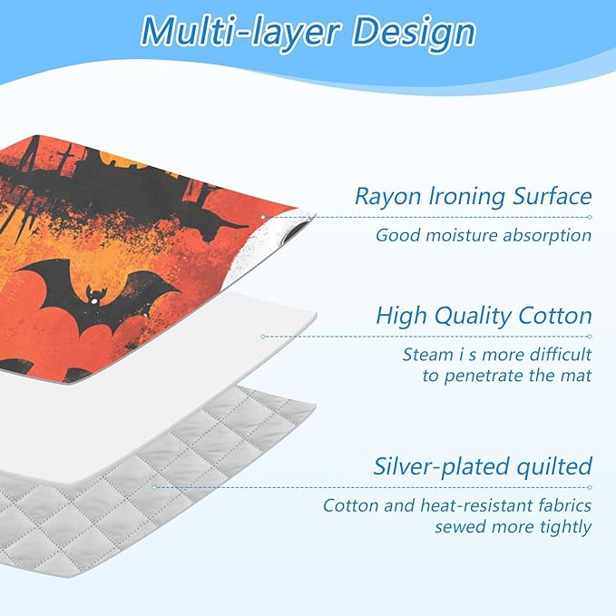 Ironing Mat Pad for Table Portable Travel Iron Blanket Ironing Board Covers Pressing Mat Heat Press Pads 27.6x47.2 Inches Red Halloween Castle Ghost Pumpkin36