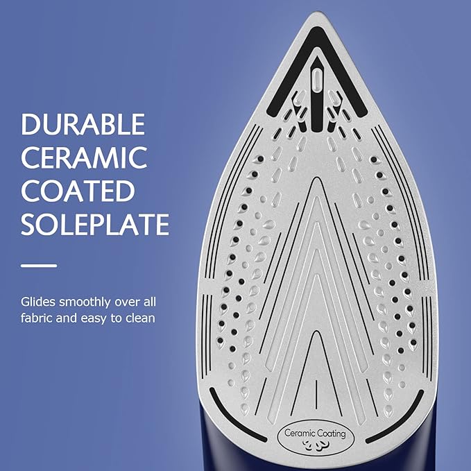 BEAUTURAL Steam Iron for Clothes with Precision Thermostat Dial, Ceramic Coated Soleplate, 3-Way Auto-Off, Self-Cleaning, Anti-Calcium, Anti-Drip Blue