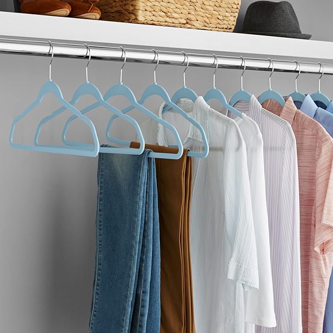 Velvet Clothes Hangers (50 Pack) Heavy Duty Durable Suit Hanger Vibrant Color Hangers Lightweight Space Saving Coat Hangers for Closet -Light Blue