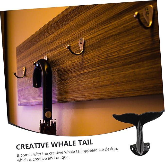 2pcs Whale Tail Wall Hooks Creative Decorative Storage Hook for Indoor Use for Clothes Bags and Sundries Compact Iron Wall-Mounted Hanger for Bedroom Bathroom Living Room