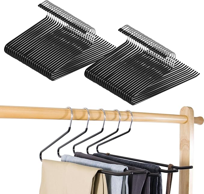 Pants Hangers,50-Pack Clothes Hangers, Non-Slip Open-Ended Pant Hanger,White Metal Hangers Design for Jeans,Slacks,Scarf (White)