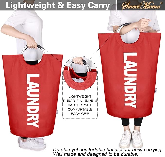 Large Laundry Basket Collapsible，Freestanding Clothes Hamper Bag with Handles – Tall Folding Dirty Laundry Bin，Sturdy Laundry Sorter for College Dorm，Laundry Room – 130L (Red)