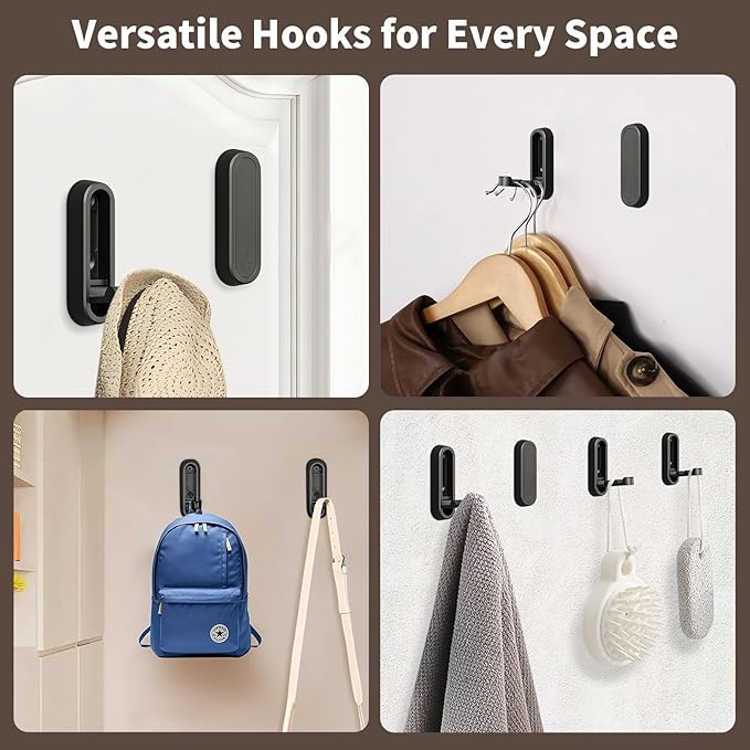 2Pcs Foldable Wall Hooks, Zinc Alloy Folding Hook Black, Heavy Duty Folding Coat Hooks Wall Mounted for Hanging Coat Towels Bags Keys (Black, 2 Pack)