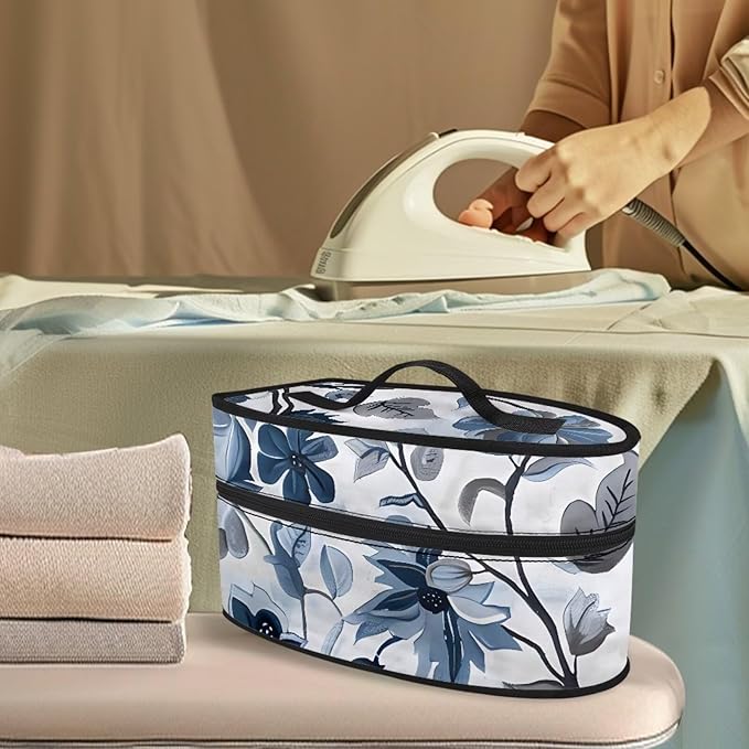 Vintage Flower Leaves Iron Storage Case Travel Portable Iron Holder with Handle & Zipper Closure, Dustproof Travel Iron Mini Dry Iron and Accessories,Easy to Carry(Bag Only)