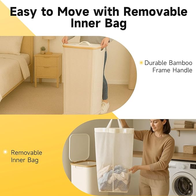 100L Extra Large Foldable Laundry Hamper with Lid - Dirty Clothing Hamper & Collapsible Basket, Portable Clothes Organizer for Home, Travel, Bathroom & Laundry Room, Beige