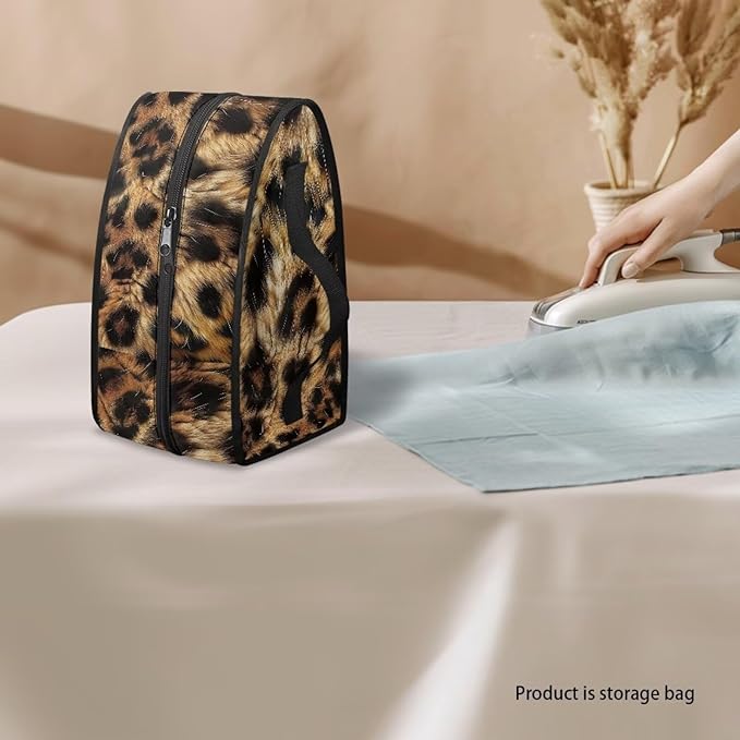 Leopard Print Clothes Iron Storage Case Fits for Accessories Travel Irons Handheld Decorative Iron Storage Bag with Smooth Zipper