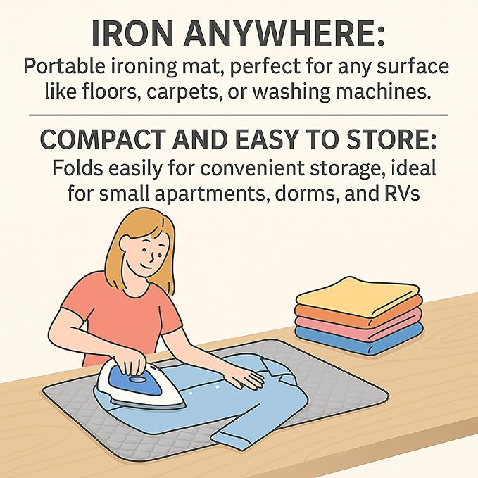 Magnetic Portable Ironing Mat 18" x 31" – Quilted Heat-Resistant Ironing Blanket for Washer or Dryer Tops – Foldable Tabletop Ironing Pad and Board Alternative