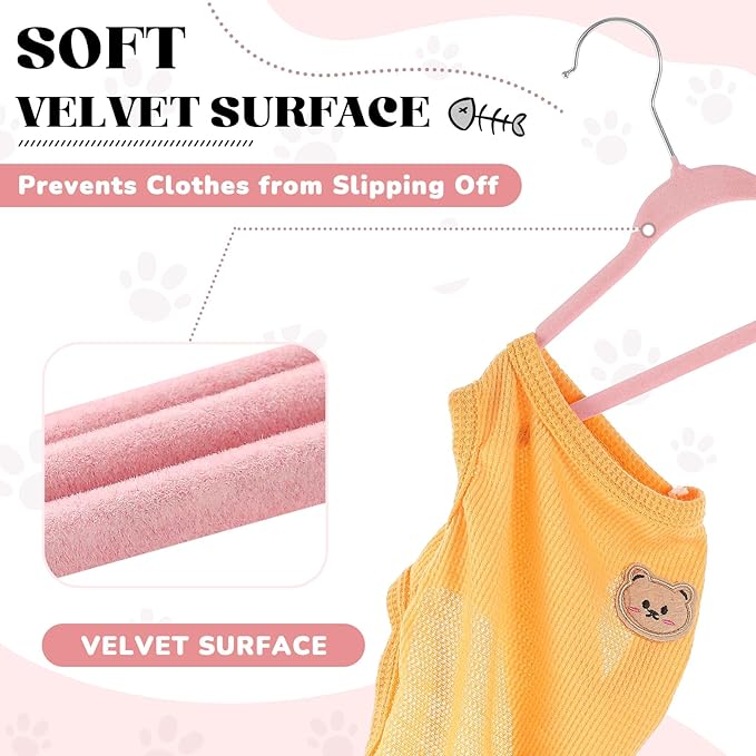 Weysat 24 Pcs Dog Clothes Hangers 11'' Non-Slip & 360° Swivel Velvet Small Pet Pink Hangers for Cats/Dogs with Rustproof Metal Hooks, Space-Saving for Home Storage & Grooming Salons Minimalism