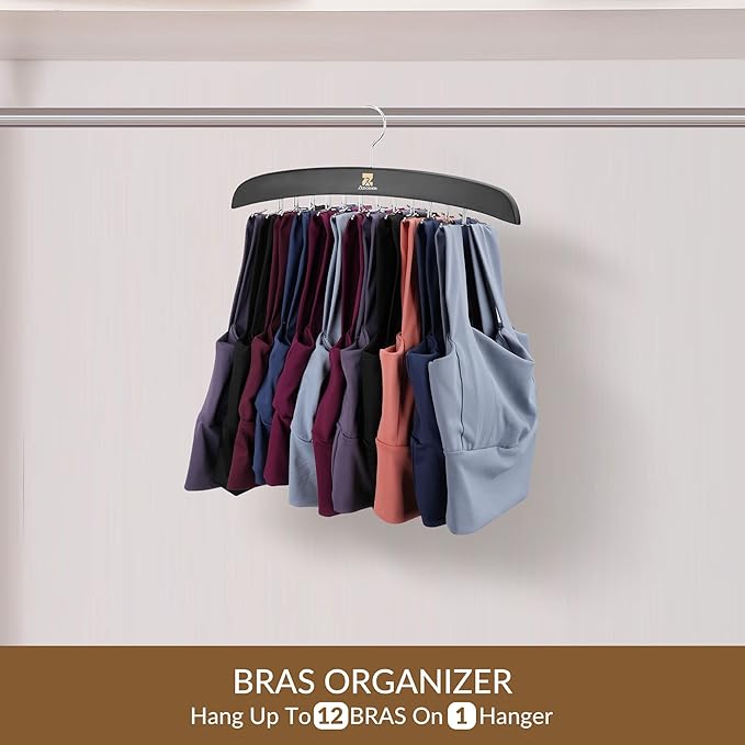 ZEDODIER Tank Top Hangers, Bra Organizer for Closet, 24 Storage Capacity, Non-Slip Hanging Tie Holder Closet Organizer and Storage for Camisoles Tank Tops Bras Ties Swimsuits Strappy Dress, Black