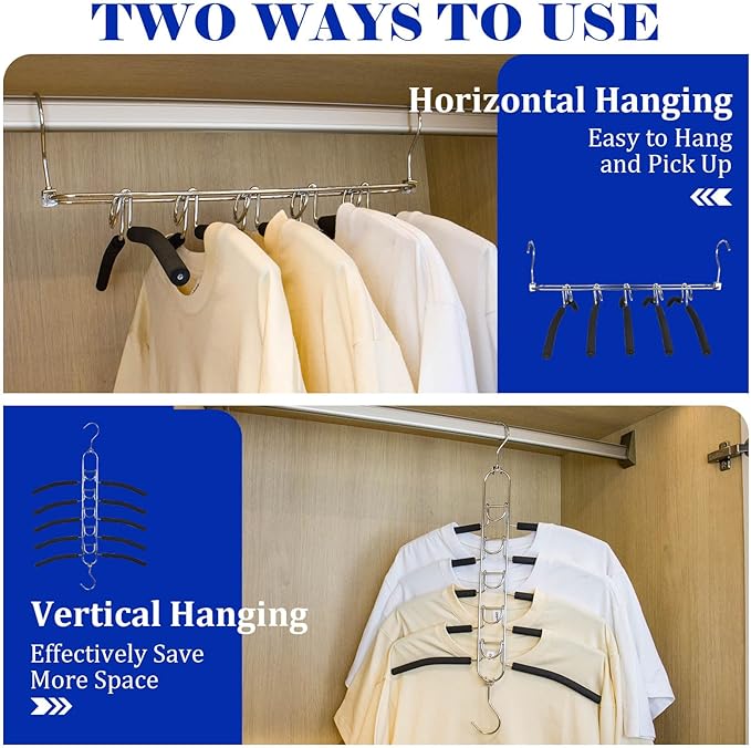 5-in-1 Anti Slip Stainless Metal Clothes Hangers,Space Saving Thin Shirt Hangers,Multi Layers Magic Sweater Hanger,Used for Wardrobe Organizer or Vacation and Business Trips
