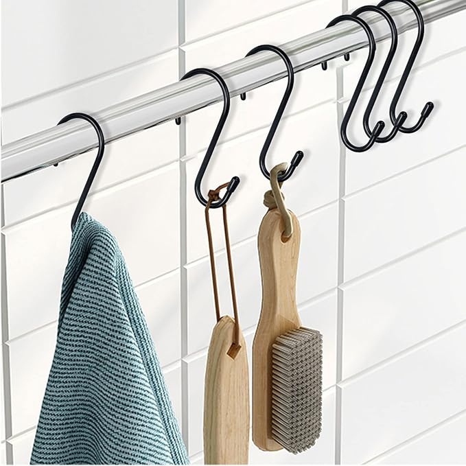 HiGift 24 Pack S Hooks for Hanging, 4-1/2 inch Large Black Vinyl Coated Metal S Shaped Hooks Heavy Duty, Non Slip Rust-Free Closet Hooks for Hanging Clothes Plant Jeans Bag Pan Pots Cups Towels