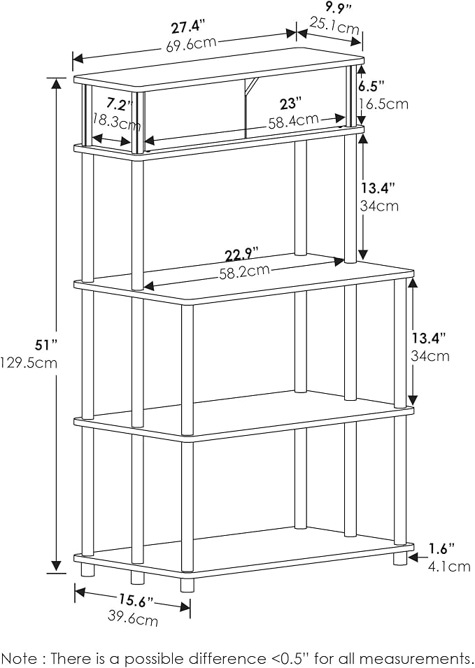 Furinno Turn-N-Tube Toolless Storage Shelf with Top Cabinet, French Oak Grey/Black