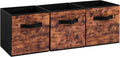 Stero Fabric Storage Cubes, 3 Pack Foldable Storage Bins with Handle, 11 Inch Storage Baskets Box for Shelves, Closet, Organizer, Rustic Brown and Black