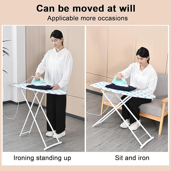 43" x 13" Ironing Board Height Adjustable Iron Board, Heavy Duty Itoning Board with Iron Rest & Heat Resistant Cover, Foldable Ironing Stand