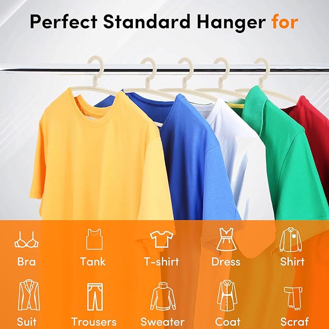 DEDU Plastic Clothes Hangers 20 Pack, Extra Thick Wide Shoulder Coat Hangers with 360° Swivel Hook Non Slip, Sweater Hangers Suit Hanger for Suits, Sweater, Dresses, Pants (Beige)
