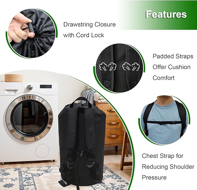 Extra Large Laundry Backpack with Padded Shoulder Straps,Heavy Duty 115L,Adjustable & Extendable Design,Laundry bag for College Dorm,Laundromat,Apartment,Students,Travel XL