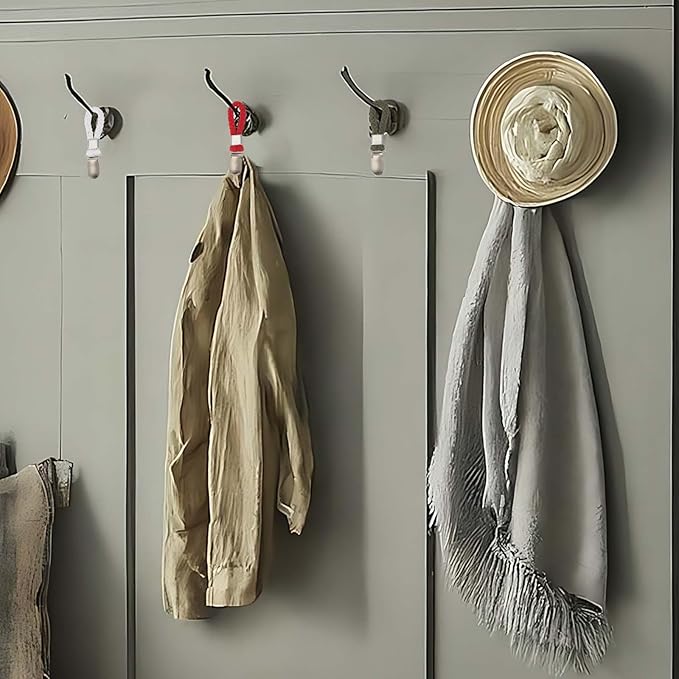 uxcell 8 Pcs Tea Towel Clips with Cotton Loop for Hanging, 4.3 Inch Metal Towel Hooks Multipurpose Cloth Hangers for Home Kitchen Bathroom, Red