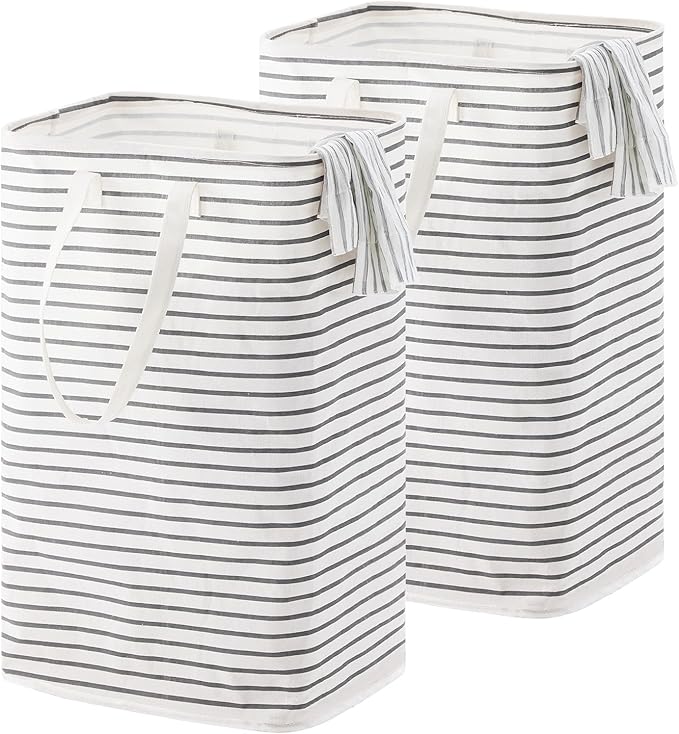 72L Large Collapsible Laundry Basket, Freestanding Clothes Hamper with Easy Carry Long Handles, Waterproof Washing Bag for Bedroom, Bathroom, and Nursery (Grey, 2 Pack)