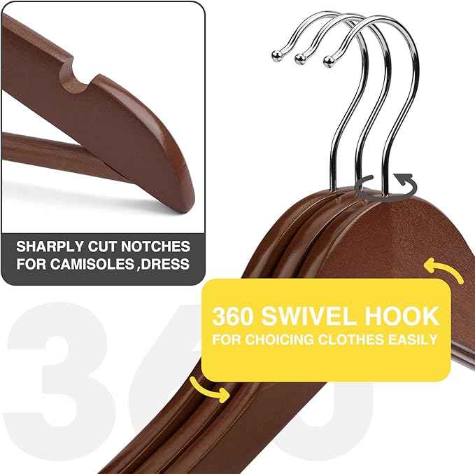 Wooden Hangers - 60 Pack - Clothes Hanger for Daily Used,Heavy Duty Wood Hangers with Precisely Cut Notches,Coat Hanger for Closet, Clothes Hangers for Shirt Suit Dres（Walunt）