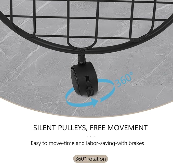 Rolling Laundry Cart Round Metal Laundry Basket,Storage Organize Hamper Basket for Closet Living Room Bathroom (Black)