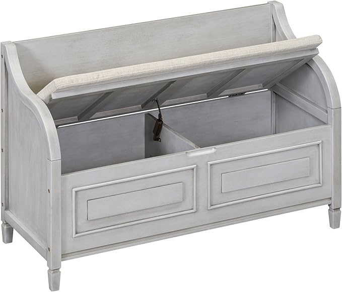 Bellemave Storage Bench with Safety Hinge Wooden Entryway Benches with Shoe Cabinets Under Seat Multifunctional Storage Bench for Entryway, Foyer or a Mudroom (Grey Wash + Beige)
