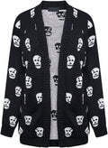 MA ONLINE Ladies Knitted Skull Print Long Sleeve Cardigan Top Women Winter Halloween Shrug Small/3X-Large