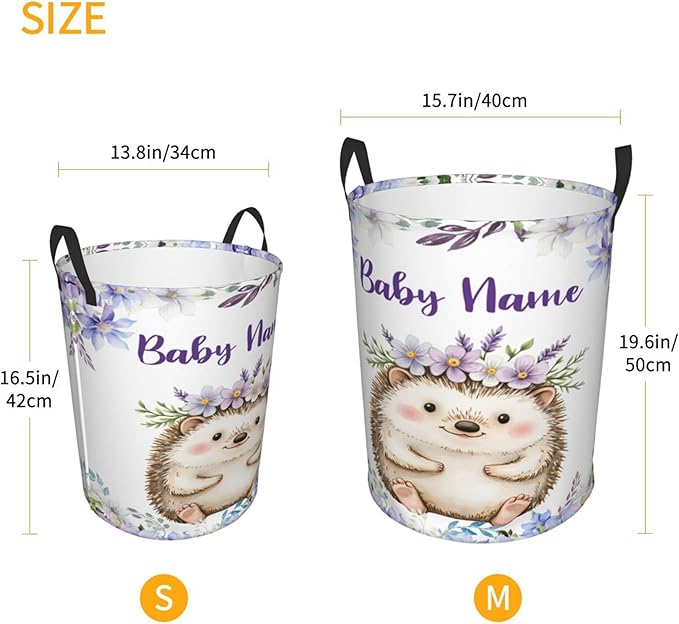Personalized Hedgehog Laundry Basket For Baby Kids Boys Girls Adult Custom Hamper Basket With Name For Bathroom Bedrooms Collapsible Baby Laundry Basket, Dirty Clothes Hamper With Handles