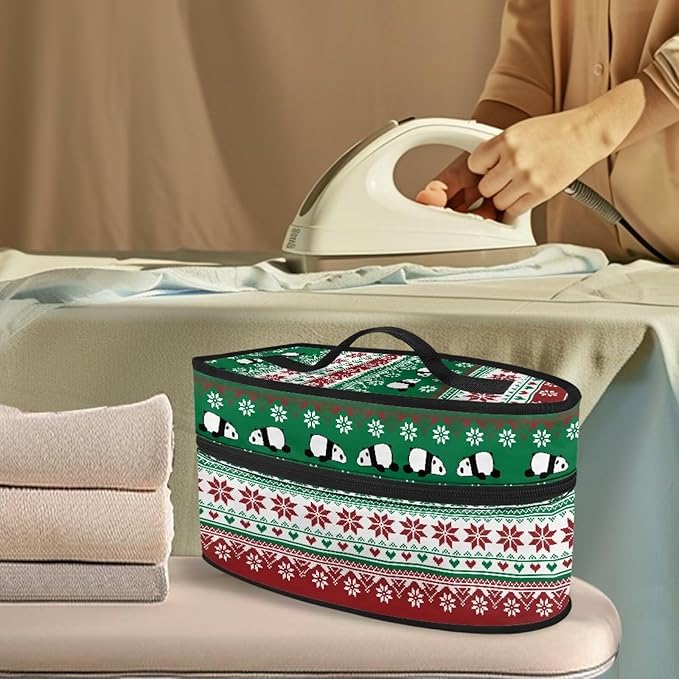 Iron Storage Case Protective Carrying Bag Compatible with Most Iron Reusable Easy to Clean Steam Iron Storage Bag for Clothing Store, Christmas Snow Panda