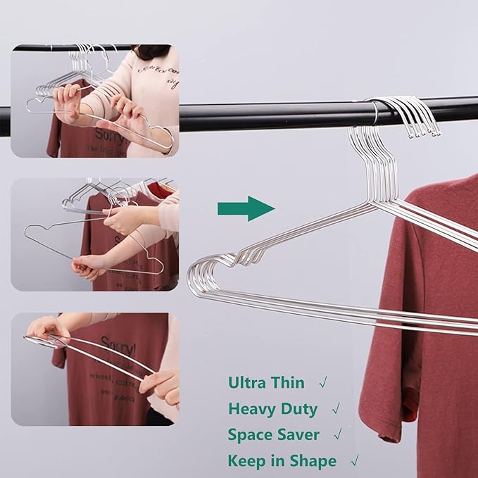 Hangers 10 Pack Clothes Hanger Strong Heavy Duty Stainless Steel Metal Ultra Thin Space Saving Wire Hangers 16.5in by WYCQKL