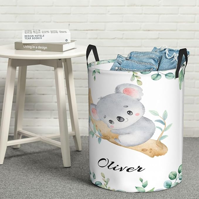 Personalized Koalas Laundry Basket For Baby Kids Boys Girls Adult Custom Hamper Basket With Name For Bathroom Bedrooms Collapsible Baby Laundry Basket, Dirty Clothes Hamper With Handles
