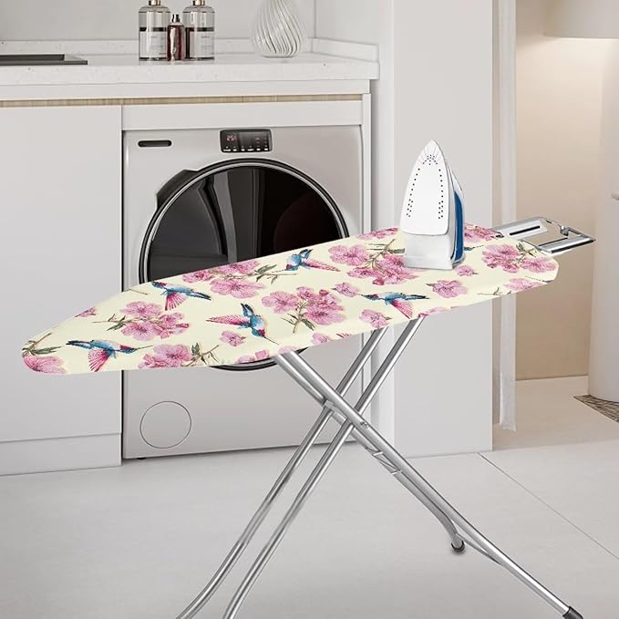 Hummingbird Iron Board Cover with Padding 15x54 Inch Standard Size Ironing Board Cover Stain Resistant Hook and Loop Fasteners (Cherry Blossom Print)