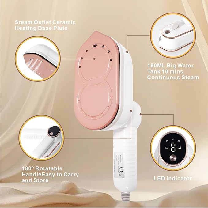 Steamer for Clothes,1200W Clothes Steamer Iron combo, Fast Heat Up Travel Steamer with 3 Steam Modes LCD Display, 180ml Water Tank, Wrinkle Remover for Home & Travel