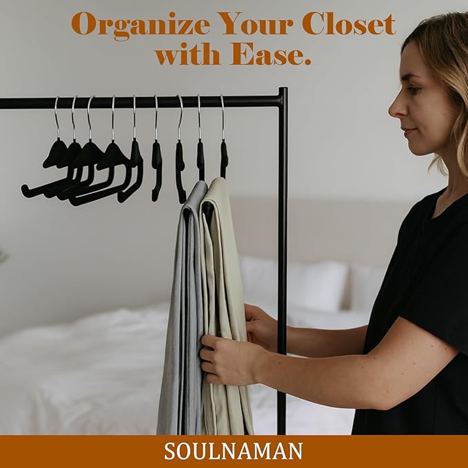 Velvet Pants Hangers,10 Pack Non Slip Space Saving Clothes Hanger, Heavy Duty Pants Hangers for Closet for Pants Jeans Skirts Tank Top Towel(Black)