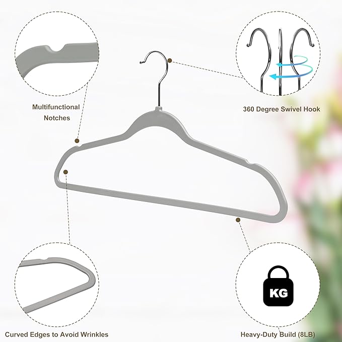 Quality Hangers 10 Pack Slim Plastic Hangers for Clothes - 16.5" Won't Crease Your Clothes, Heavy Duty Non-Velvet Black Hangers, 360° Swivel Chrome Hook Dresses Coats Shirts (10, Gray)
