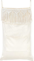 Mkono Macrame Hanging Laundry Hamper with Over The Door Hooks Saving Space Laundry Bag with Zipper and Wide Open Top Boho Decor Hanging Dorm Dirty Clothes Basket, for Bathroom Dorm Home Travel