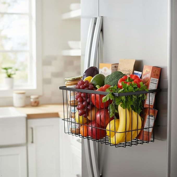 Magnetic Fridge Organizer Basket - 11lb Capacity, Tool-Free Setup, Removable Storage for Spices/Foil/Wrap | Kitchen/Office/Locker