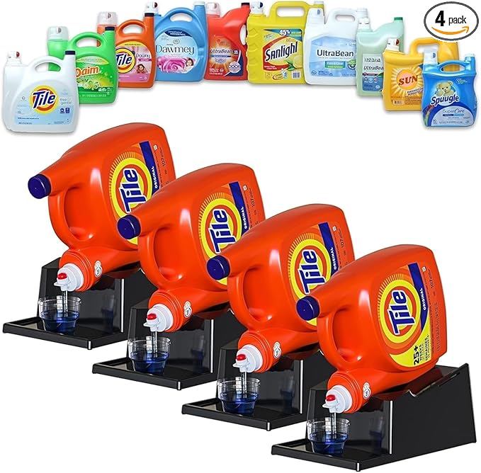 Skywin Laundry Detergent Holder Stand Organizer and Drip Tray for Laundry Room Organization - 4 Pack Laundry Soap Holder for Liquid Laundry Detergent, Laundry Detergent Stand (Black)