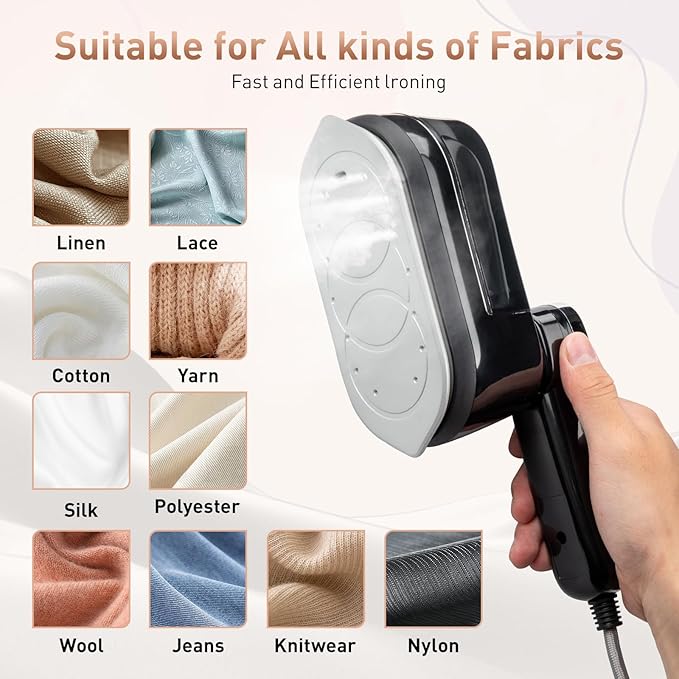 Travel Steamer for Clothes， 4-Speed Steam Adjustable Handheld Iron with LCD Display Screen, 5S Rapid Preheating 1300W Clothes Hanging Ironing Machine, Suitable for Home, Dormitory & Travel (Black)