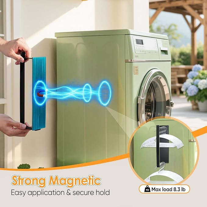 Magnetic Hanger Organizer, Strong Magnetic Hanger Holder for Washing Machine Laundry Room Organization Space Saving Hangers Storage Rack Stacker, Black