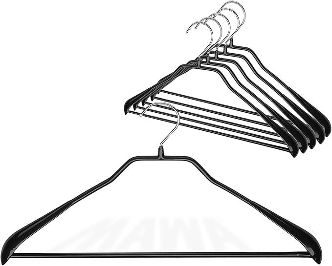 Mawa by Reston Lloyd BodyForm Series Non-Slip Space-Saving Clothes Hanger with Bar for Pants, Style 42/LS, 16-1/2", Set of 6, Black