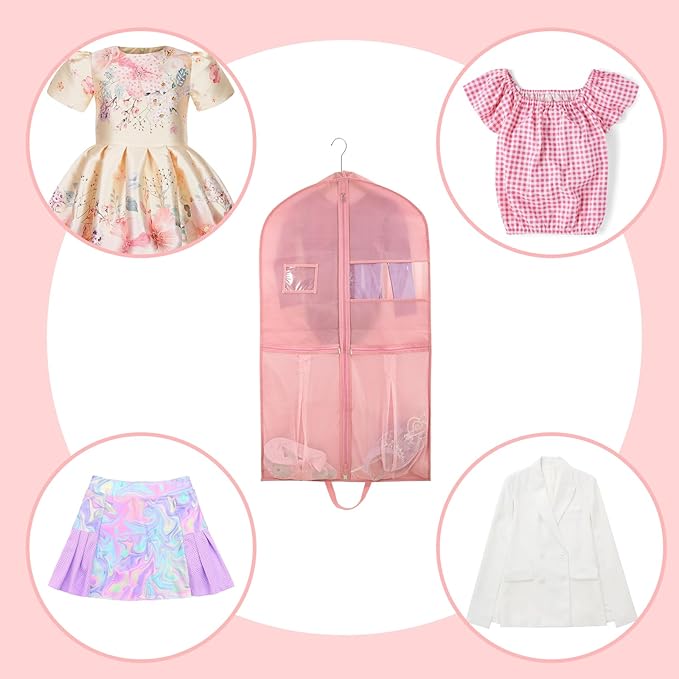 1 Pack Garment Bag for Travel Storage,Dance Costumes Bag,Garment Bag For Dancers,Kids Girls Garment Bags for Hanging Clothes,Dance Recital Bags,40Inch Cheer Uniform Garmet Bag