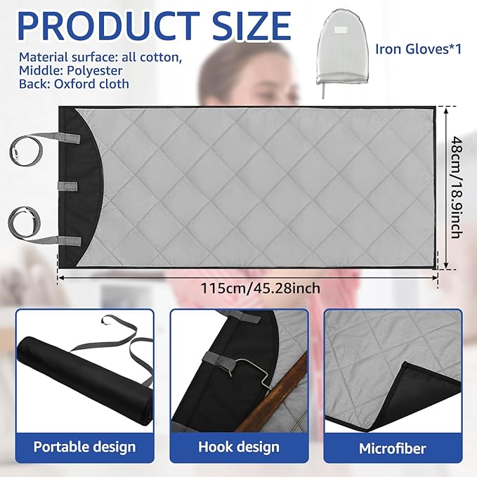 Over-The-Door Steamer Pad with Heat-Resistant Glove, Portable Vertical Ironing & Pressing Board, Ideal for Home & Travel Use, 45.27x18.89in, Convenient & Space-Saving Clothes Steamer